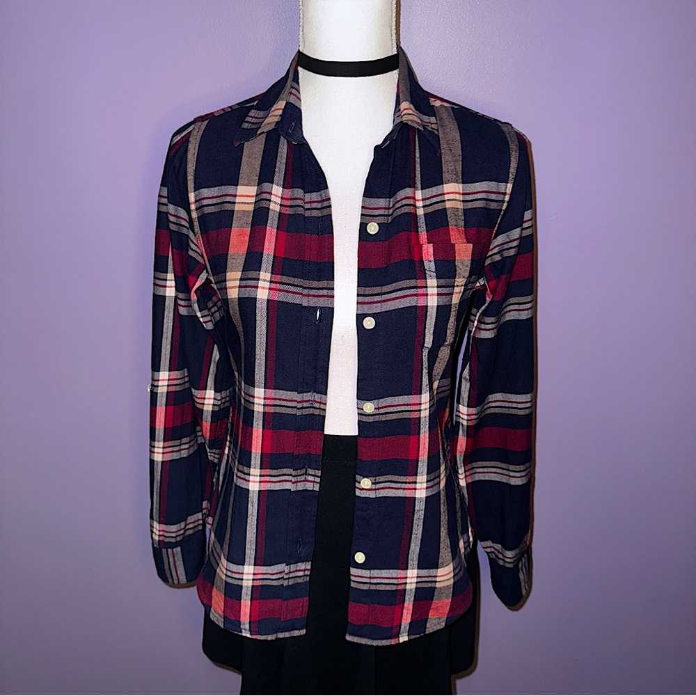 NEW Lucky Brand Navy Blue Plaid Button Up Shirt